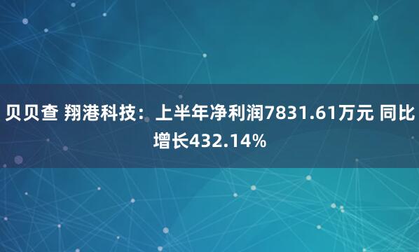 贝贝查 翔港科技：上半年净利润7831.61万元 同比增长432.14%